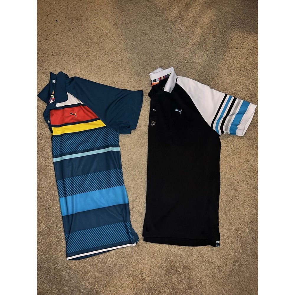 Puma‎ Men's Polo Golf Shirt Diagonal Stripes Sport Lifestyle Sz XL Lot Of 2